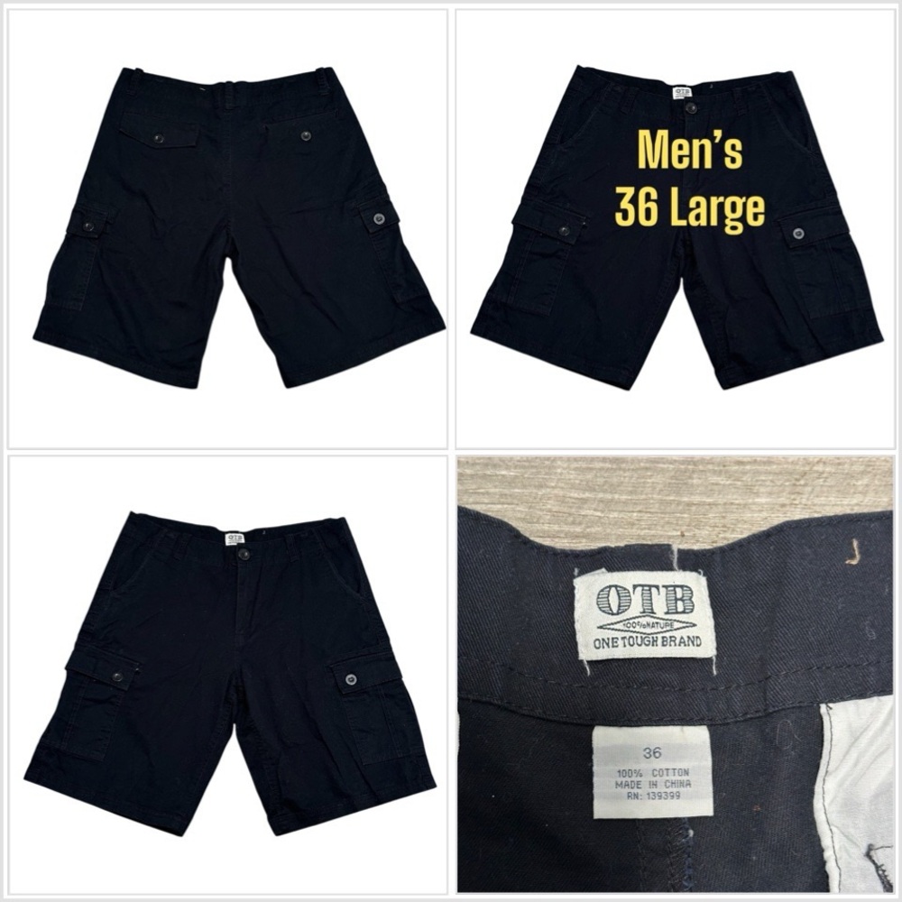 Men's OTB One Tough Brand 38 Large Cargo Hiking Camping Shorts Black Casual